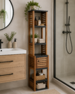 Έπιπλο MDF/Ακακία με 1 Ντουλαπάκι και 5 Ράφια Αποθήκευσης Γκρι/Καφέ 38.5x30x170cm MRShome - Image 2