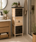 Συρταριέρα MDF/Ξύλινη με 3 Συρτάρια Καφέ/Μαύρη 25x25x77cm MRShome - Image 2