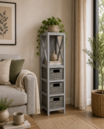 Έπιπλο MDF με 1 Ράφι και 3 Συρτάρια Γκρι 17x24x82cm MRShome - Image 3
