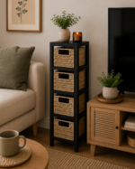 Συρταριέρα MDF με 4 Συρτάρια 17x24x65cm Μπεζ/Μαύρο MRShome - Image 2