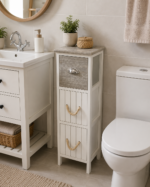 Συρταριέρα MDF με 3 Συρτάρια Γκρι/Λευκή 25x25x77cm MRShome - Image 4