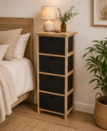 Συρταριέρα MDF με 4 Συρτάρια 37.5x27.5x86cm Φυσική/Μαύρη με Σχέδιο MRShome - Image 2
