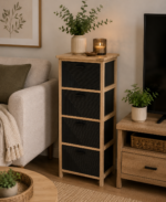 Συρταριέρα MDF με 4 Συρτάρια 37.5x27.5x86cm Φυσική/Μαύρη με Σχέδιο MRShome - Image 3