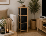 Συρταριέρα MDF με 3 Συρτάρια Φυσική/Μαύρη 25x25x77cm MRShome - Image 2