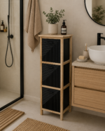 Συρταριέρα MDF με 3 Συρτάρια Φυσική/Μαύρη 25x25x77cm MRShome - Image 3