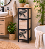 Συρταριέρα MDF με 3 Συρτάρια 25x25x77cm Μπεζ/Μαύρη με Σχέδιο MRShome - Image 2