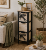 Συρταριέρα MDF με 3 Συρτάρια 25x25x77cm Μπεζ/Μαύρη με Σχέδιο MRShome - Image 4