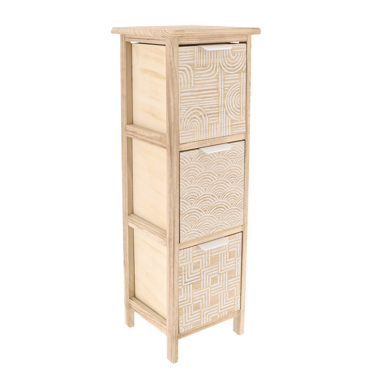 DS-1399000 Συρταριέρα MDF με 3 Συρτάρια 25x25x77cm Μπεζ με Σχέδια MRShome - Image 1