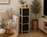 Συρταριέρα MDF με 3 Συρτάρια 25x25x77cm Φυσική/Μαύρη MRShome - Image 2