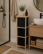 Συρταριέρα MDF με 3 Συρτάρια 25x25x77cm Φυσική/Μαύρη MRShome - Image 4