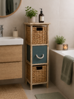 Έπιπλο MDF με 3 Συρτάρια από Υάκινθο 25x25x77cm Μπεζ/Λαδί MRShome - Image 2