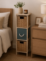 Έπιπλο MDF με 3 Συρτάρια από Υάκινθο 25x25x77cm Μπεζ/Λαδί MRShome - Image 3