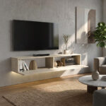 Έπιπλο τηλεόρασης επιτοίχιο Aristo Megapap με LED χρώμα travertine 135x31,6x25εκ. - Image 2