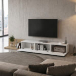 Έπιπλο τηλεόρασης Enstey Megapap επεκτεινόμενο χρώμα sapphire oak - λευκό 260x41,8x33,5εκ. - Image 2