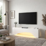 Έπιπλο τηλεόρασης Mara Megapap με LED χρώμα λευκό 150x31,4x40εκ. - Image 2