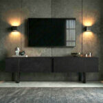 Έπιπλο τηλεόρασης Luxe Megapap χρώμα black wood 180x30x50εκ. - Image 3