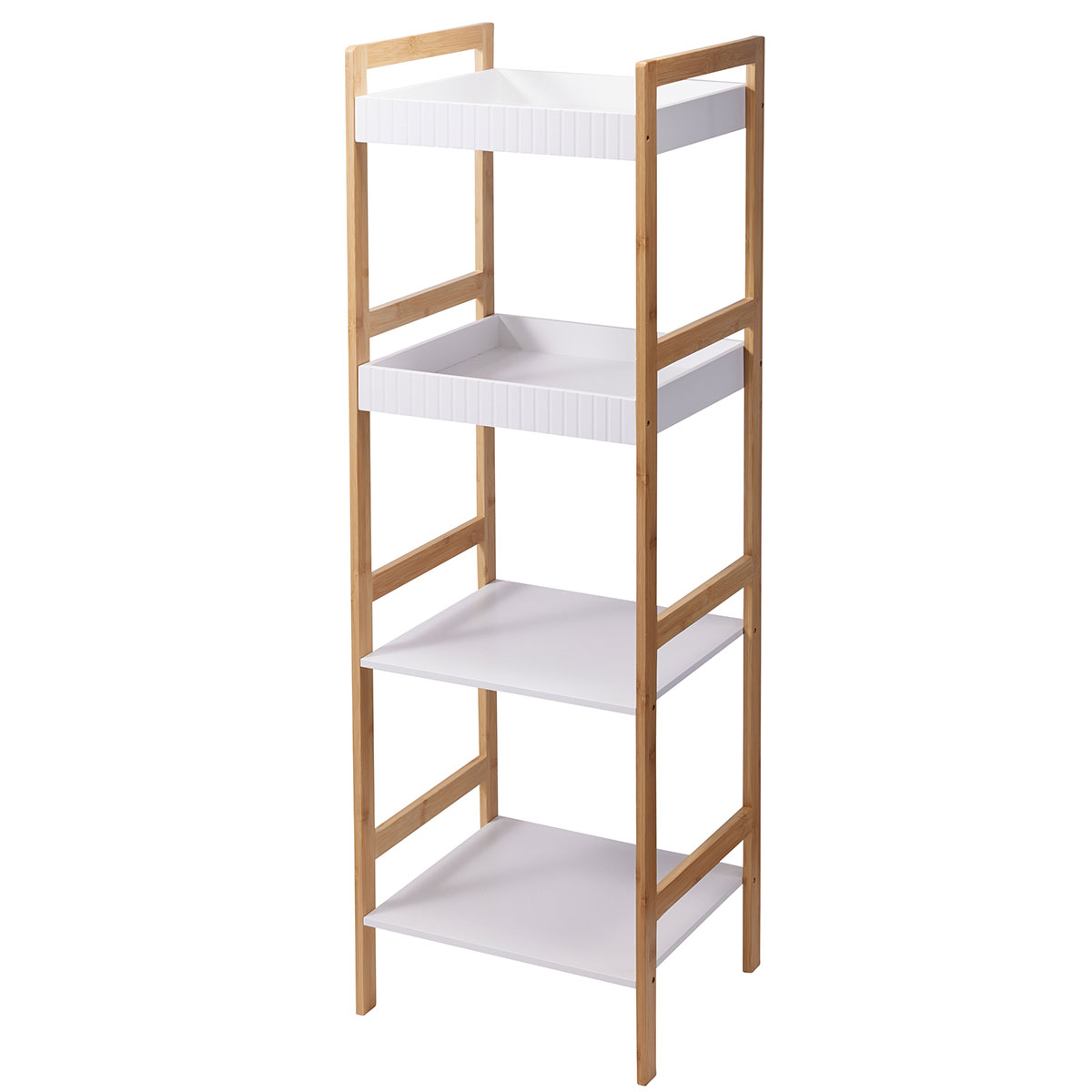 df-0011000 Ραφιέρα Μπάνιου με 4 Ράφια από Bamboo & MDF Natural/White 36x33x110cm MRShome - Image 1