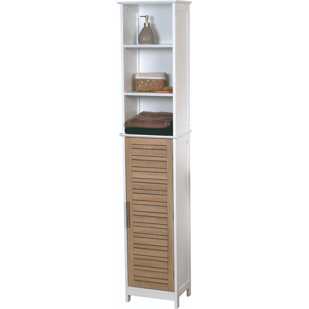 ds-1173000 Έπιπλο Στήλη Μπάνιου από MDF και Ξύλο Βελανιδιάς με 5 Ράφια και Πορτάκι MRShome - Image 1