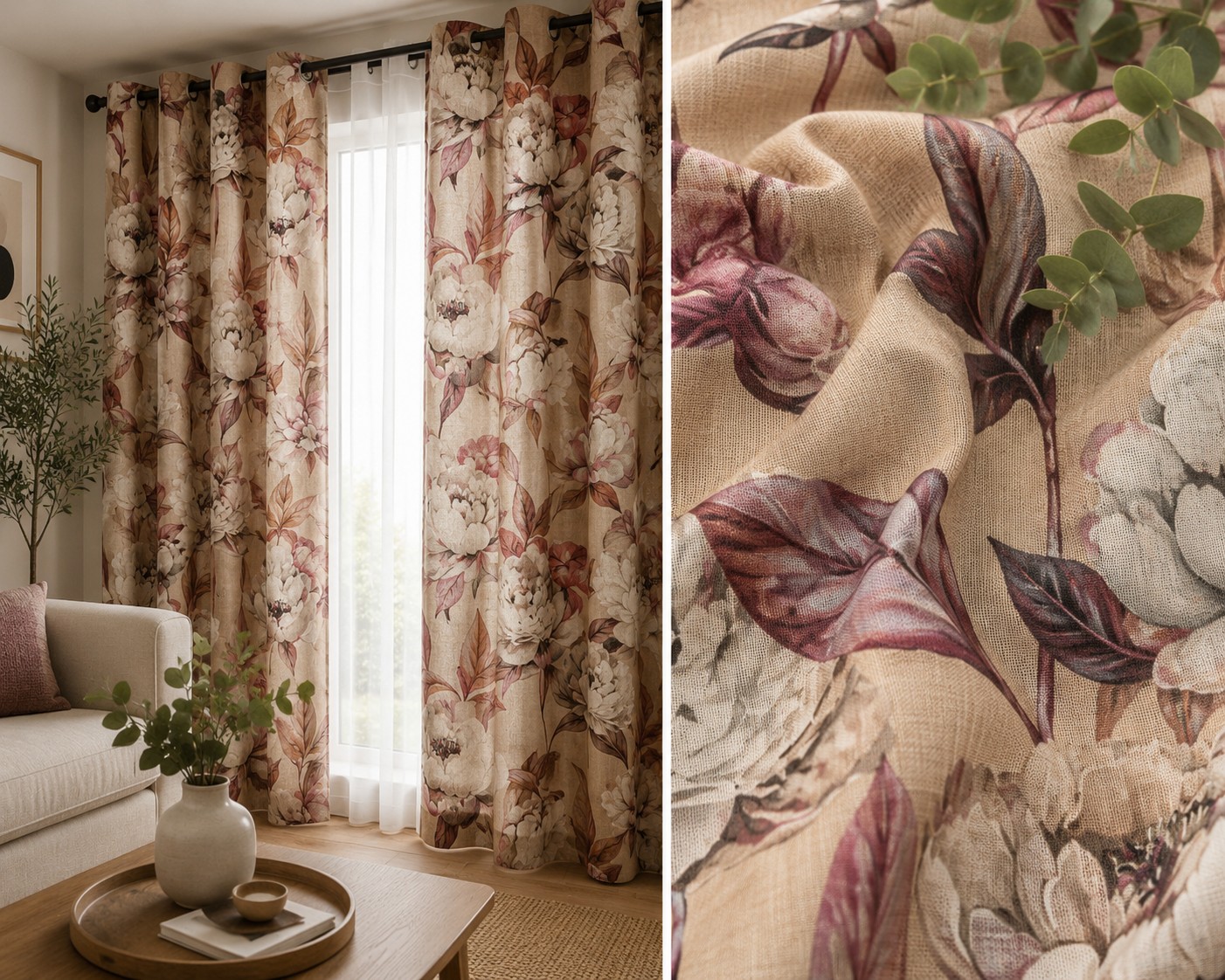 zbl-10272 Κουρτίνα Floral Καραβόπανο Linen Look 2.80m