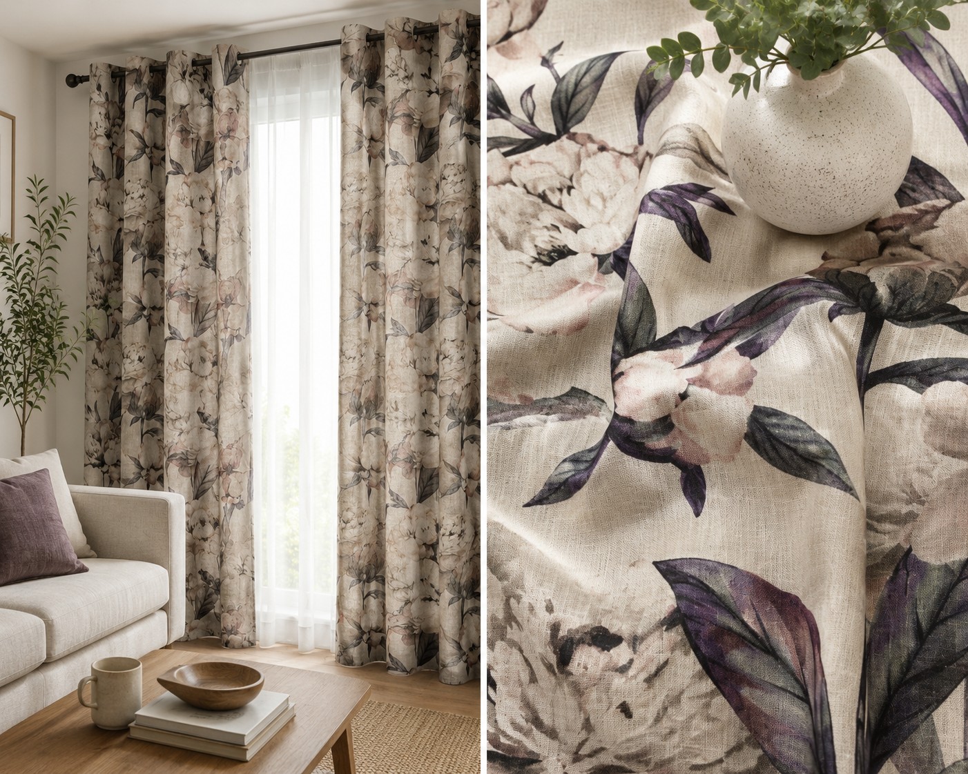 zbl-10275 Μοντέρνα κουρτίνα floral look με μεγάλα λουλούδια
