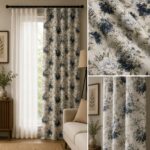 Κουρτίνα Half Panama 9903 με floral σχέδιο σε μπλε αποχρώσεις