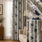 Κουρτίνα Half Panama 9905 με floral σχέδιο και μπλε λουλούδια