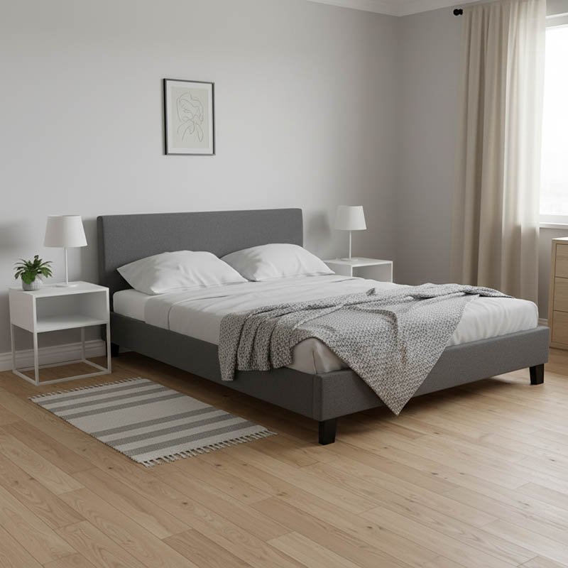 006-000020 Κρεβάτι Nevil pakoworld 150x200 με ύφασμα χρώμα ανθρακί - Image 1