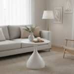 Βοηθητικό τραπέζι Kirkene Inart sintered stone σε απόχρωση λευκό μαρμάρου με λευκό μέταλλο Φ50x50εκ