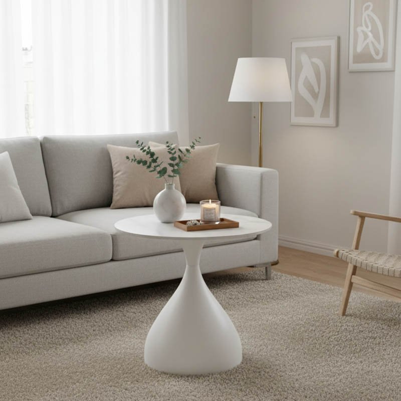 029-000277 Βοηθητικό τραπέζι Kirkene Inart sintered stone σε απόχρωση λευκό μαρμάρου με λευκό μέταλλο Φ50x50εκ - Image 1
