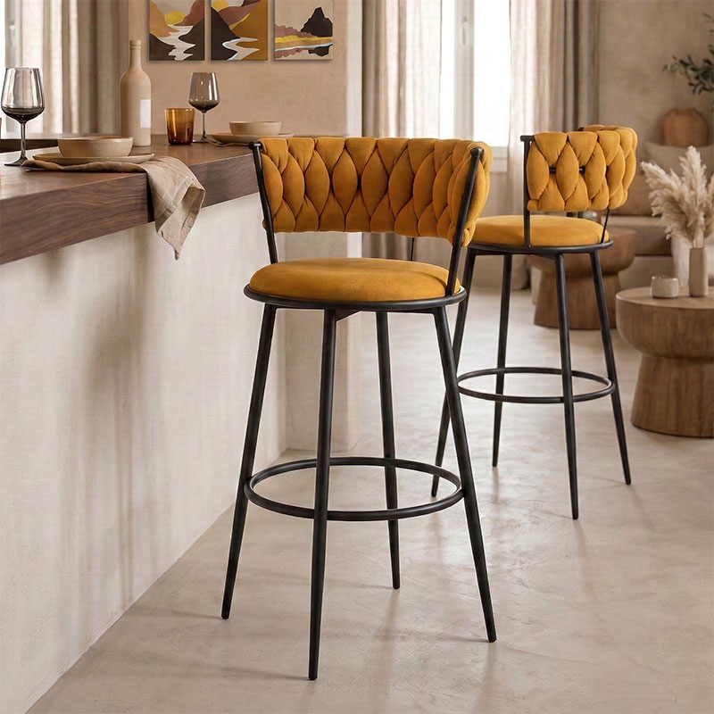 029-000383 Σκαμπό μπαρ Alkia I pakoworld ύφασμα σε κίτρινη απόχρωση- πόδι μαύρο μέταλλο 50x56x95εκ - Image 1