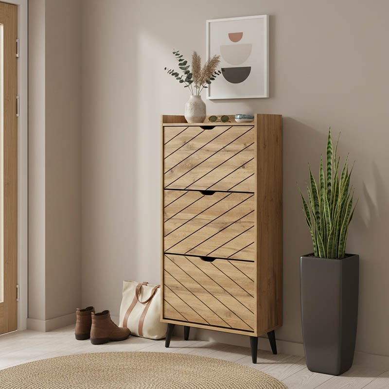 049-000068 Παπουτσοθήκη Thelma pakoworld 12 ζεύγων oak 60x23.8x131.6εκ - Image 1