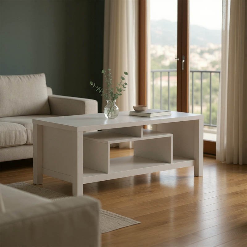 049-000095 Τραπέζι σαλονιού Tracy pakoworld λευκό-γκρι 120x60x48.5εκ - Image 1