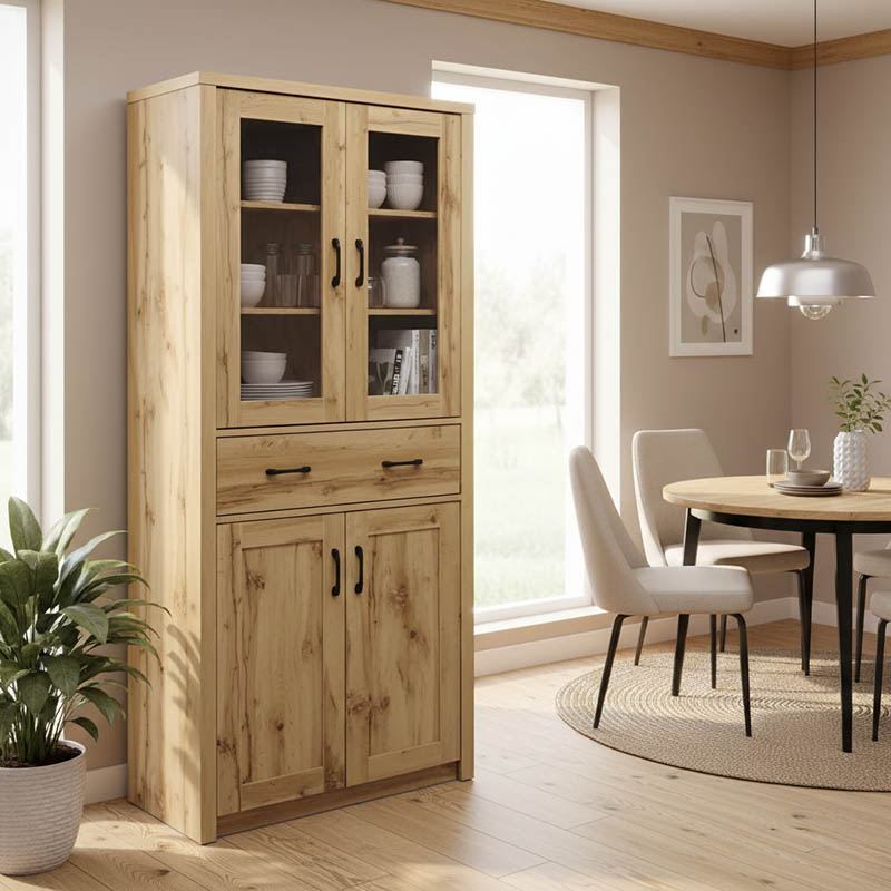 049-000116 Βιτρίνα-ντουλάπα Nisso pakoworld σε oak απόχρωση 80x40x183.5εκ - Image 1
