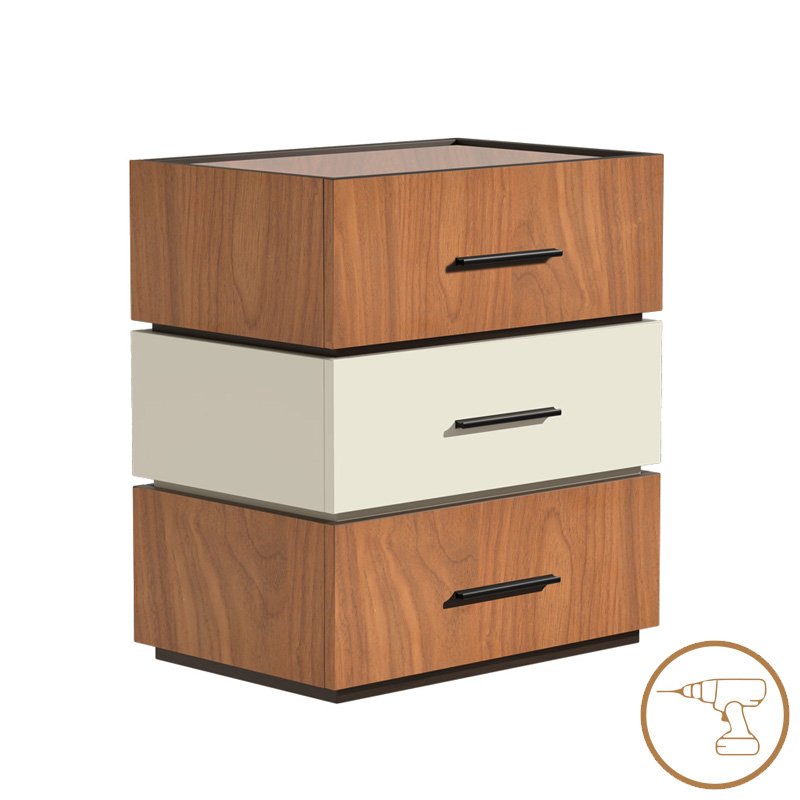 072-000106 Κομοδίνο Sonlen pakoworld mdf σε καρυδί-μπεζ απόχρωση 60x40x66εκ - Image 1