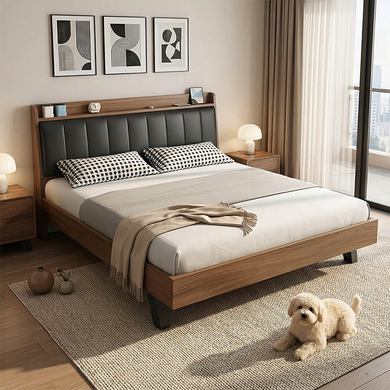 072-000142 Κρεβάτι Frankly pakoworld mdf-pu σε καρυδί-μαύρο απόχρωση 150x200εκ - Image 1