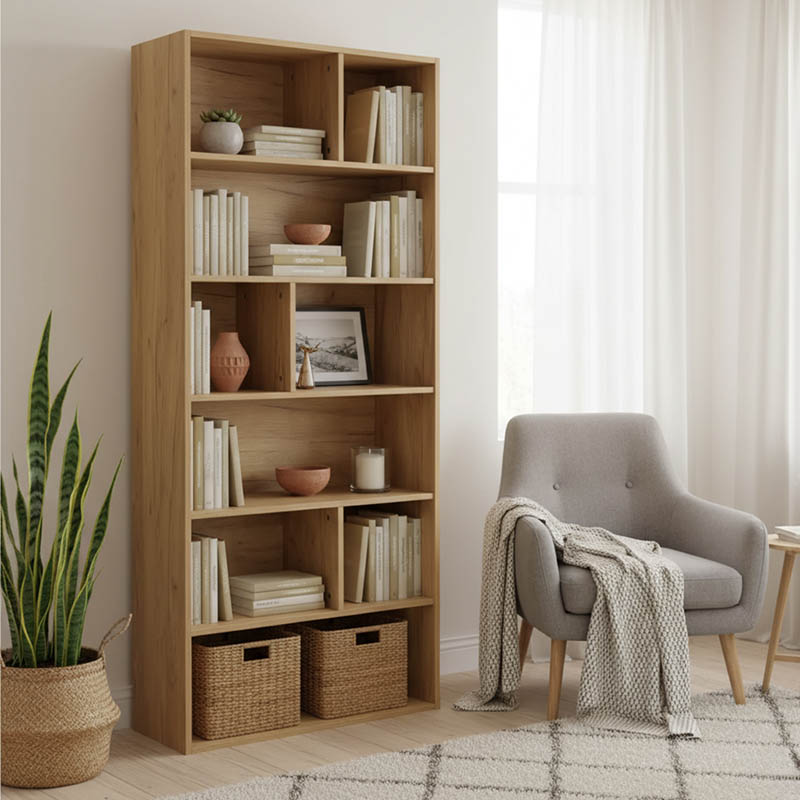 072-000152 Βιβλιοθήκη Evergin pakoworld mdf σε oak απόχρωση 80x30x180εκ - Image 1