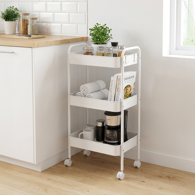 072-000180 Τρόλλεϊ-ραφιέρα Nedea pakoworld μέταλλο λευκό 41x30x77εκ - Image 1