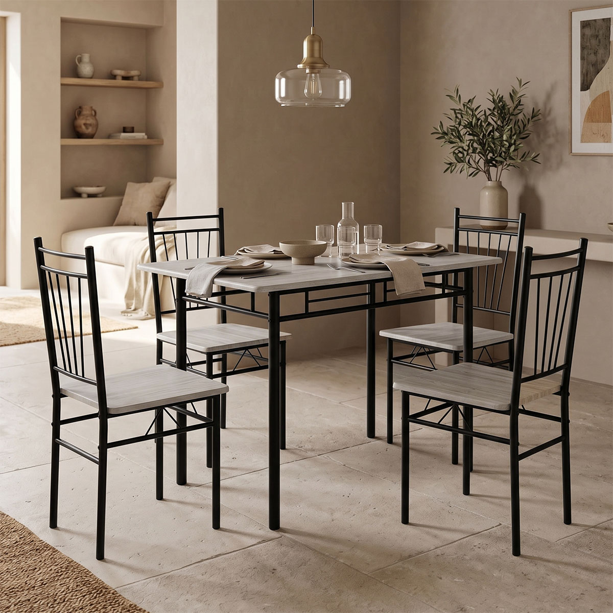 072-000183 Τραπεζαρία Roza pakoworld σετ 5τμχ mdf sonoma με μεταλλικό μαύρο πόδι 120x65x75εκ - Image 1