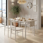 Τραπεζαρία Roza pakoworld σετ 5τμχ mdf sonoma με μεταλλικό λευκό πόδι 110x60x75εκ