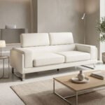 Καναπές Shea pakoworld 3θέσιος PU ivory-inox 198x80x87εκ