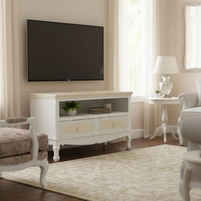 087-000014 Έπιπλο τηλεόρασης Joliene Inart mdf σε λευκή αντικέ-φυσική απόχρωση 100x42x61εκ - Image 1