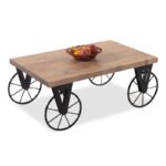 Τραπέζι σαλονιού Bike pakoworld χρώμα μαύρο-καρυδί 85x55x41εκ - Image 4