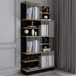 Βιβλιοθήκη Gassim pakoworld μαύρο-καρυδί-λευκό 80x24.6x160εκ - Image 2