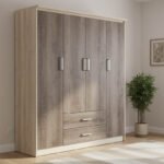 Ντουλάπα ρούχων τετράφυλλη OLYMPUS pakoworld χρώμα castillo-toro 159x57x183εκ - Image 2