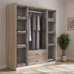 Ντουλάπα ρούχων τετράφυλλη OLYMPUS pakoworld χρώμα castillo-toro 159x57x183εκ - Image 3