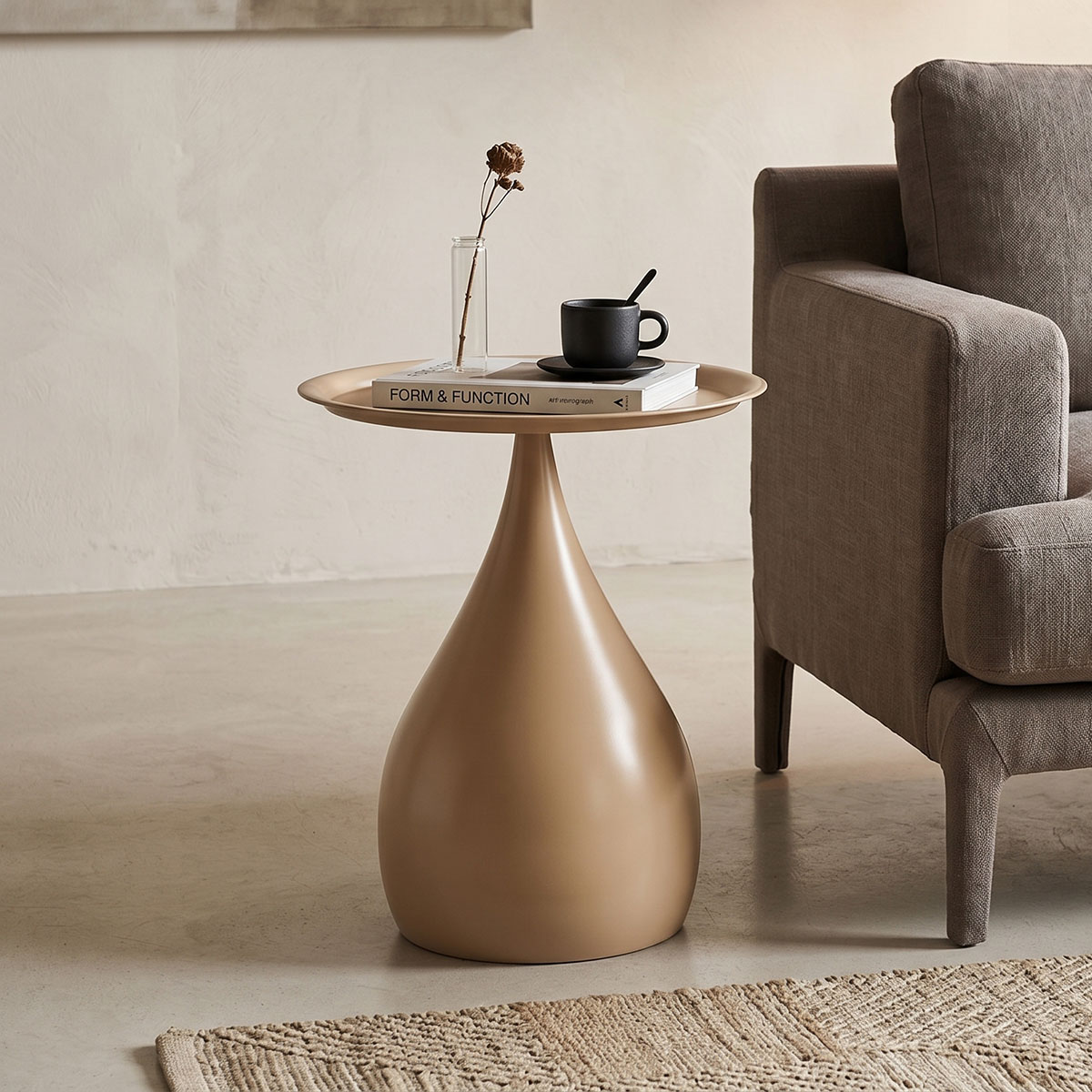 128-000080 Βοηθητικό τραπέζι Samino pakoworld μέταλλο cappuccino Φ39x42εκ - Image 1