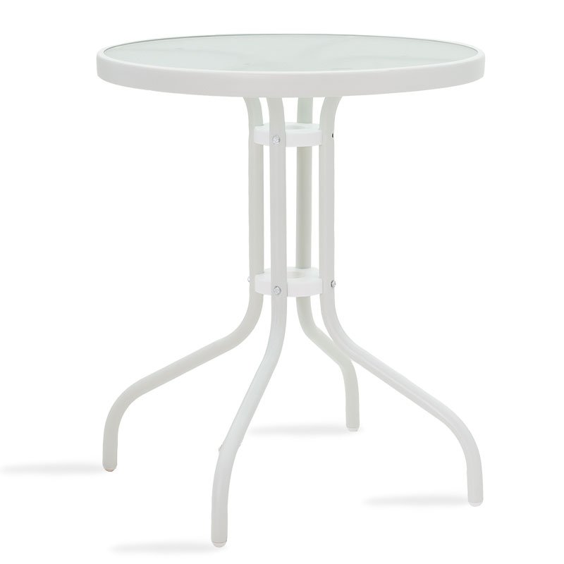 130-000001 Τραπέζι Watson pakoworld μέταλλο λευκό-γυαλί Φ60x70εκ - Image 1