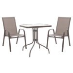 Τραπεζαρία Watson-Calan σετ 3τεμ pakoworld μέταλλο-textilene καφέ 70x70x70εκ - Image 2