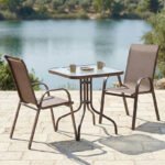 Τραπεζαρία Watson-Calan σετ 3τεμ pakoworld μέταλλο-textilene καφέ 70x70x70εκ