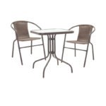 Tραπεζαρία Obbi-Watson pakoworld σετ 3τεμ καφέ μέταλλο-pe rattan 60x60x70εκ - Image 2